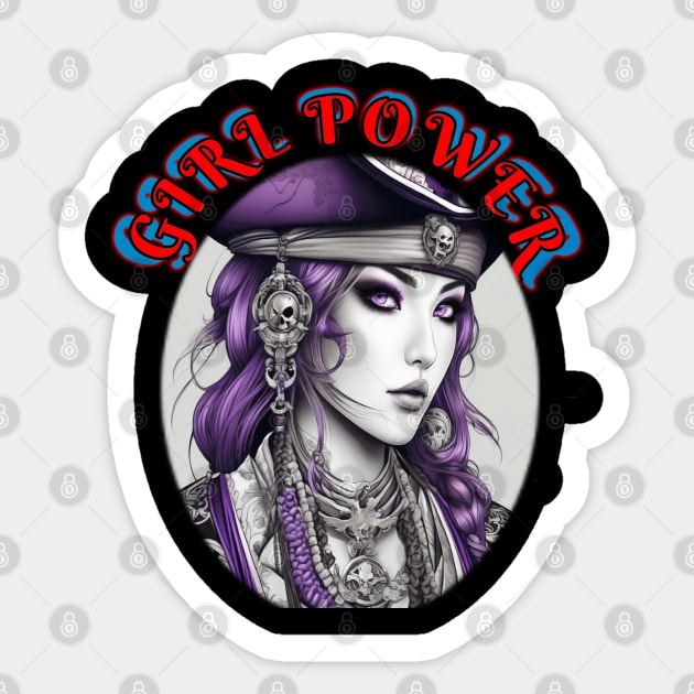 Girl power, purple pirate ship female captain Sticker by sailorsam1805